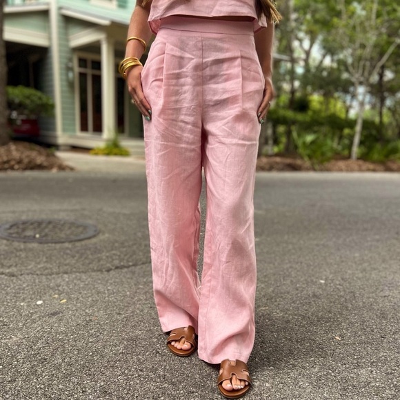 100% Linen High Rise Wide Leg Trousers - Picture 1 of 6